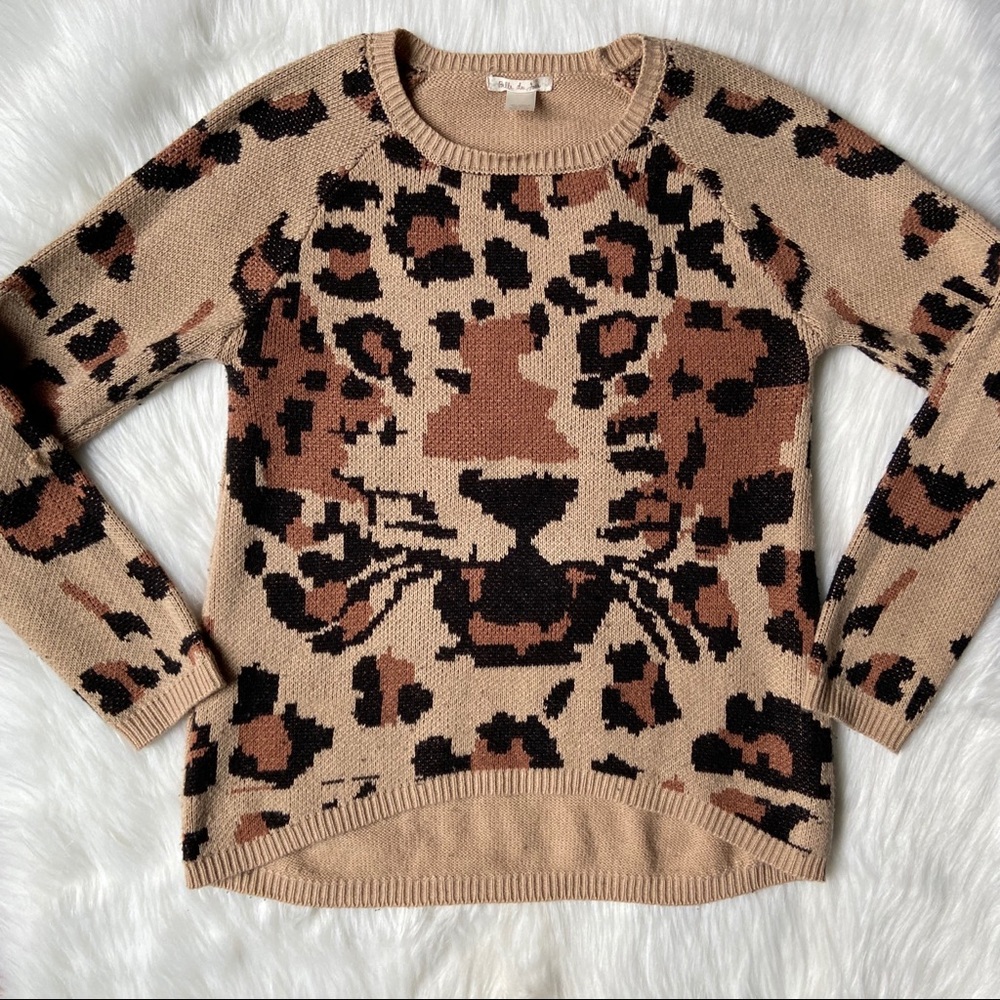 Belle Du Jour Leopard Print High Low Hem Sweater